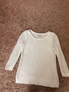 LOFT Cream Open-Weave Scoop Neck Sweater
